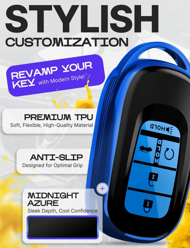 Lucrum Compatible with Honda Key Fob Cover & Leather Keychain - TPU Keyfob Case for Accord Civic CR-V HR-V Pilot Ridgeline, For 5 Button Remote (2022-2026) - Blue and Black - Image 3