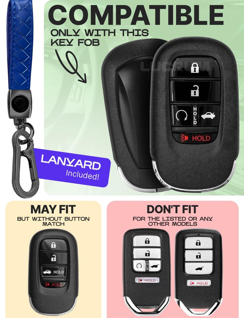 Lucrum Compatible with Honda Key Fob Cover & Leather Keychain - TPU Keyfob Case for Accord Civic CR-V HR-V Pilot Ridgeline, For 5 Button Remote (2022-2026) - Blue and Black - Image 2