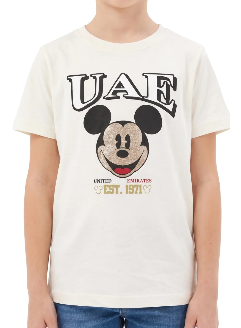 Disney  Disney Mickey Mouse Teen Girls’ Regular T-Shirt | UAE Graphic Print Short-Sleeve Crew-Neck Casual Tee – Off-White for Women | Best Price UAE