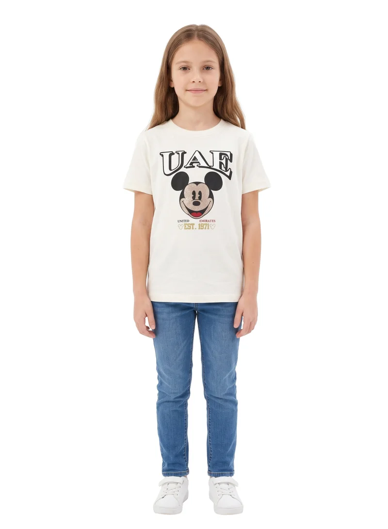 Disney  Disney Mickey Mouse Teen Girls’ Regular T-Shirt | UAE Graphic Print Short-Sleeve Crew-Neck Casual Tee – Off-White for Women | Best Price UAE