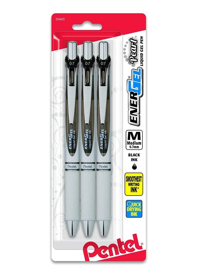 Pentel EnerGel Pearl Deluxe RTX Retractable Liquid Gel Pen, 0.7mm, Black Accent, Black Ink, 3 Pack (BL77WBP3A) - Image 1