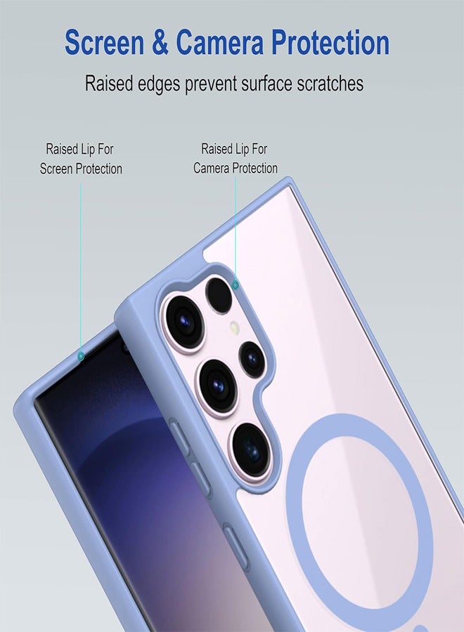 Case Crystal Clear for Samsung Galaxy S23 Ultra Magnetic Clear Cover, Compatible with Wireless Charger and Magsafe Card Wallet, Simplistic Transparent Shockproof and Drop-Proof Case - Sierra Blue - Image 3