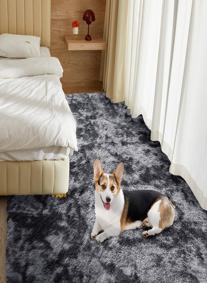 Fairblink Ultra Soft Rug for Living Room, 4X6 Fluffy Shag Area Rug for Bedroom, Modern Shaggy Carpets Fuzzy Rug for Teens Dorm Nursery Home Decor Aesthetic, Upgrade Anti-Skid Durable, Tie Dye Black and Grey - Image 2