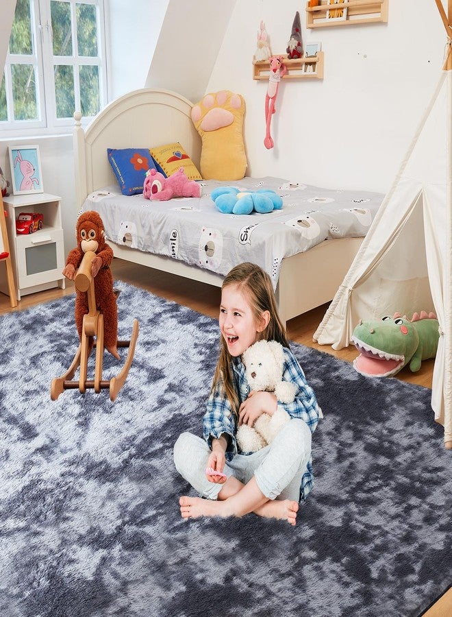 Fairblink Ultra Soft Rug for Living Room, 4X6 Fluffy Shag Area Rug for Bedroom, Modern Shaggy Carpets Fuzzy Rug for Teens Dorm Nursery Home Decor Aesthetic, Upgrade Anti-Skid Durable, Tie Dye Black and Grey - Image 4
