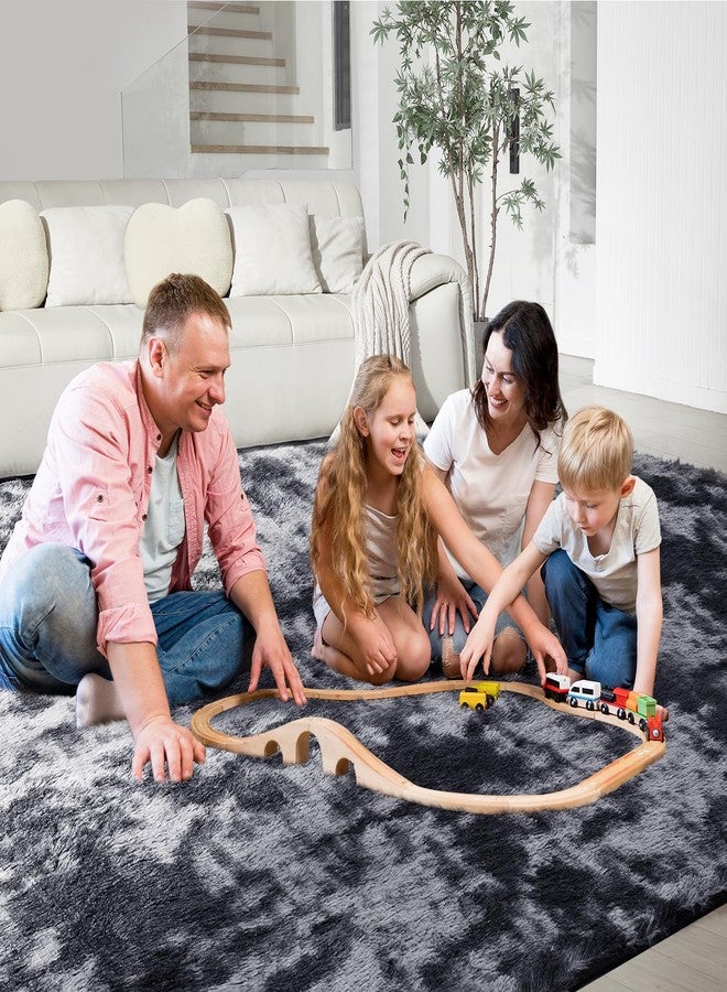 Fairblink Ultra Soft Rug for Living Room, 4X6 Fluffy Shag Area Rug for Bedroom, Modern Shaggy Carpets Fuzzy Rug for Teens Dorm Nursery Home Decor Aesthetic, Upgrade Anti-Skid Durable, Tie Dye Black and Grey - Image 3