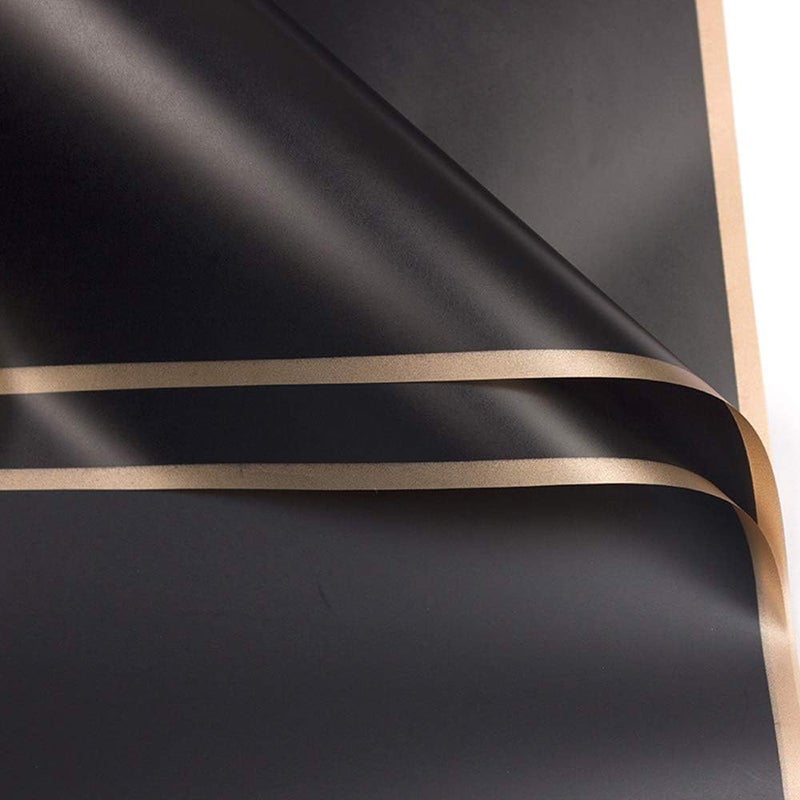 Zarwani Waterproof Plain Golden Border Gift Wrapping Paper Sheet |Korean Bouquet Wrapping| Sheets, Arts & Crafts And Diy To Wrap Christmas Gifts(10 Sheet) (Black), Pack Of 1 - Image 1