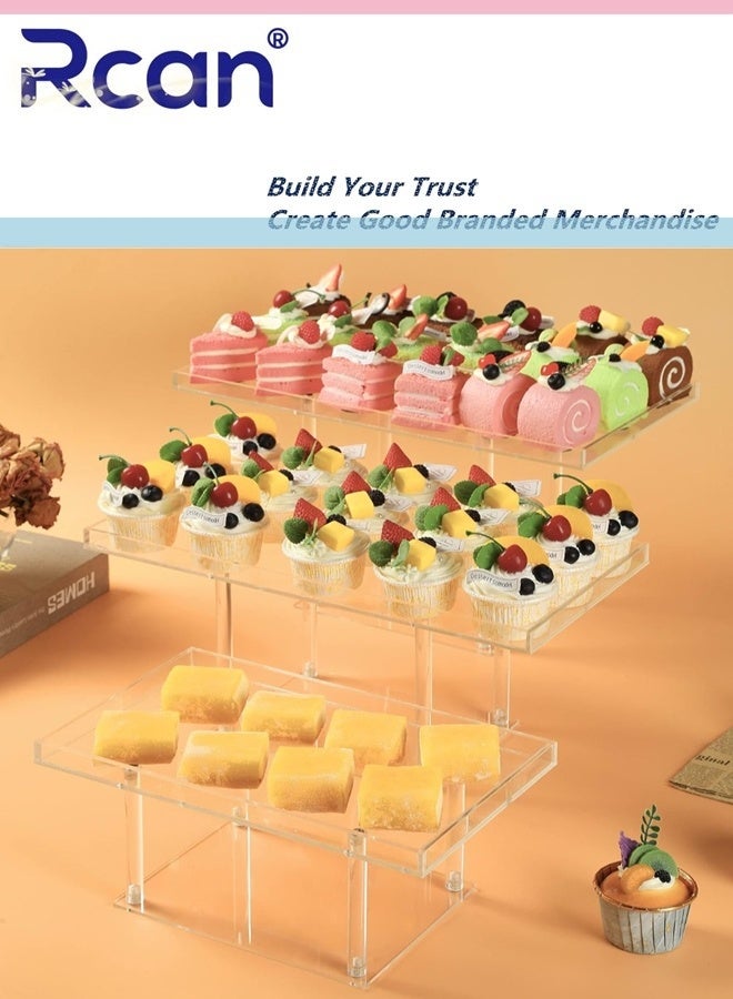 Rcan 3 Pack Dessert Table Display Set Clear Acrylic Dessert Display Stands Buffet Risers for Cupcakes Dessert Pastry Food Fruit Candy Treat for Wedding Birthday Party Rectangle - Image 2