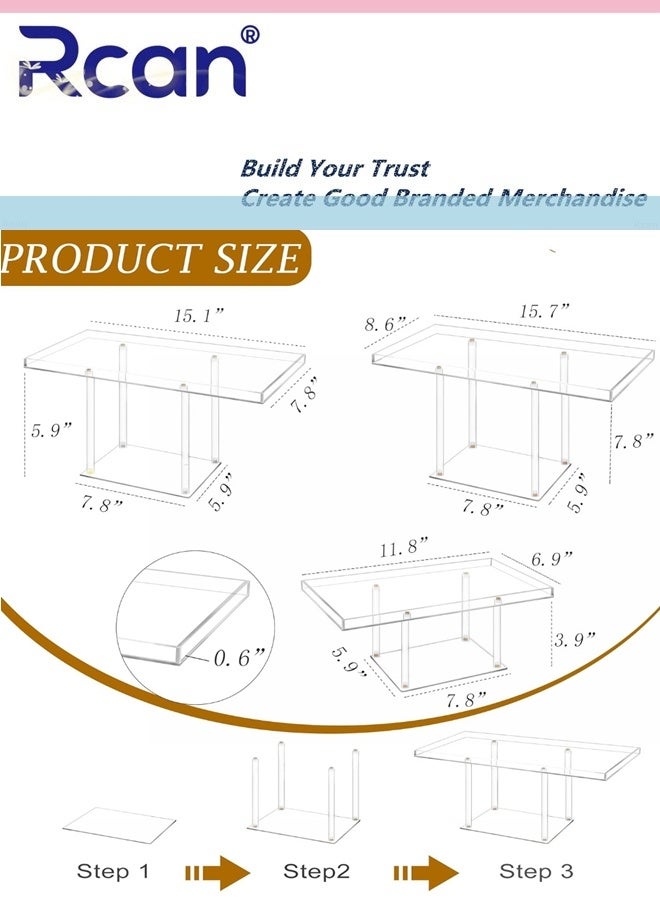 Rcan 3 Pack Dessert Table Display Set Clear Acrylic Dessert Display Stands Buffet Risers for Cupcakes Dessert Pastry Food Fruit Candy Treat for Wedding Birthday Party Rectangle - Image 3