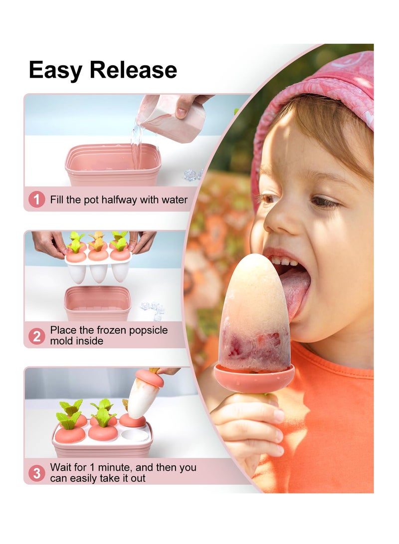 Excefore مجموعة قوالب المصاصات، 6 قطع على شكل جزر، قوالب مصاصة خالية من BPA، قوالب مصاصة سيليكون سهلة الإخراج، صانعة مصاصات منزلية قابلة لإعادة الاستخدام، وردي - Image 3