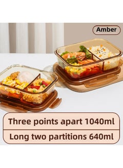 Glass Lunch Box With Rice Separator Bowl Glass Preservation Box Microwave Heating Lunch Box For Students Office Student Lunch Box-Specifications:Length 1040 Three Compartments + Length 32kg Partitions-Color:Brown Borosilicate Glass