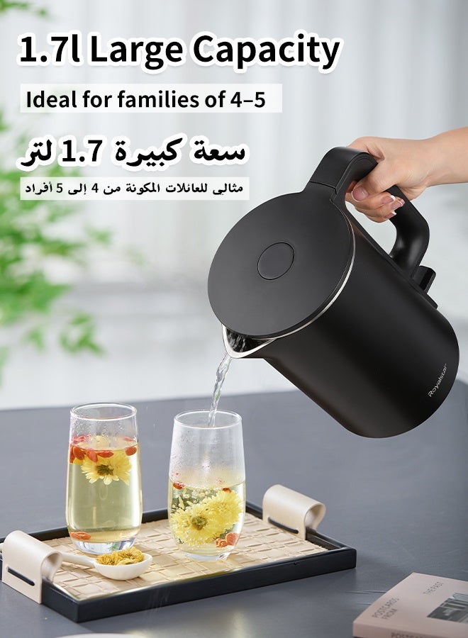 Royalstar 1.7L Electric Kettle Water Boiler Kettle 1500W Power Fast Boil with Auto Cut-off, Anti-Dry-Burn Protection, Separate Independent Base, for Home Office Hotel Restaurant to Make Tea or Coffee - Image 2