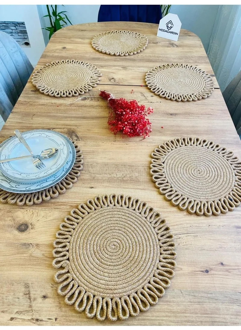 BDZ Deri BDZ Leather Jute Wicker American Service Plate 6 Pieces