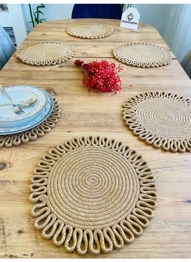BDZ Deri BDZ Leather Jute Wicker American Service Plate 6 Pieces