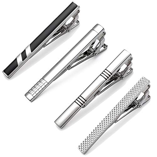 MOZETO Tie Clips for Men, Classic Style Silver Tie Bar Set for Regular Ties Luxury Box Gift Ideas - Image 1