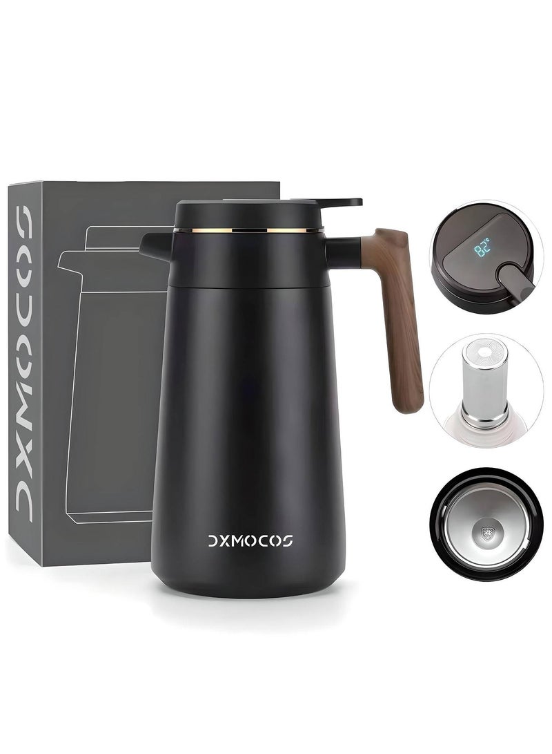 Dxmocos 1680ML Stainless Steel Vacuum Flask Thermal Insulated Jug – Double-Walled Coffee Carafe Tea Water Pot with Temperature Display, Black - Image 1