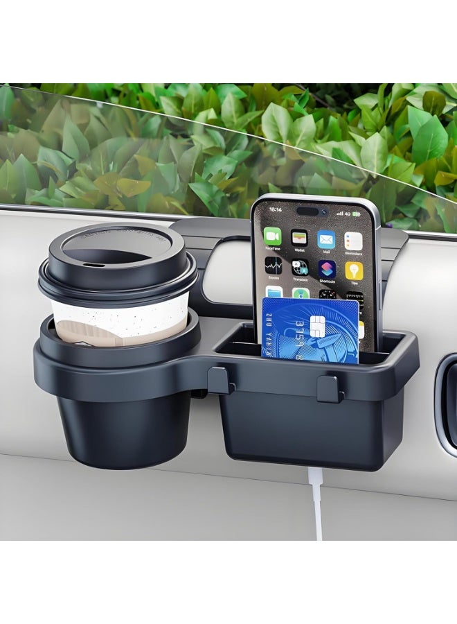 4-in-1 Car Window Organizer - Clip-On Cup Holder & Phone Mount with Hooks | No Drill Universal Fit for SUV/Truck/Sedan | Slide-Free Installation - Image 1