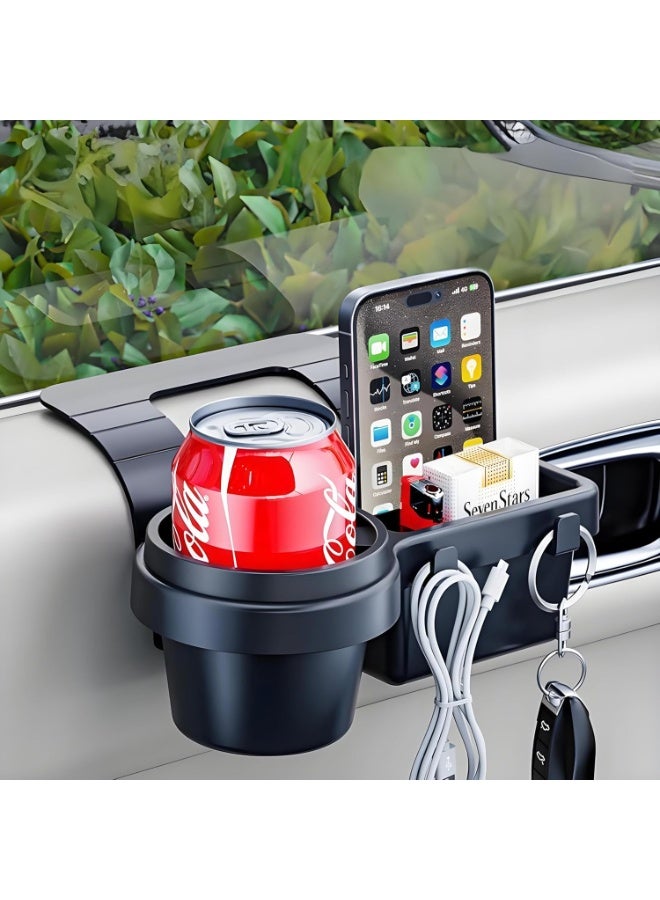4-in-1 Car Window Organizer - Clip-On Cup Holder & Phone Mount with Hooks | No Drill Universal Fit for SUV/Truck/Sedan | Slide-Free Installation - Image 2