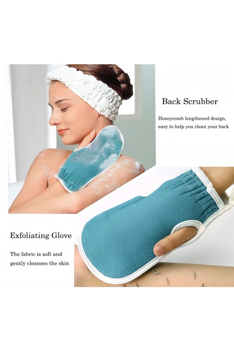 3 Pcs Exfoliating Back Scrubber and Exfoliating Glove and Shower Loofah Set, Body Scrub Portable Shower Towel, Adult Washing and Cleaning Exfoliating Towel (Blue) - Image 5