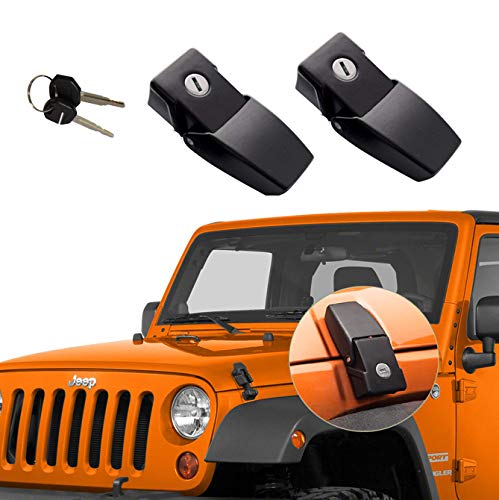 GOHAWKTEQ Anti-Thief Locking Hood Lock Catch Latches Kit for 2007 2008 2009 2010 2011 2012 2014 2013 2014 2015 2016 2017 Jeep Wrangler JK JKU G011JP - Image 1