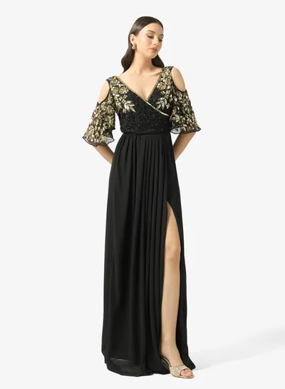 slim fit dress slacks Gold Sequin Long Sleeve Backless Mini Dress – éloges main image 0