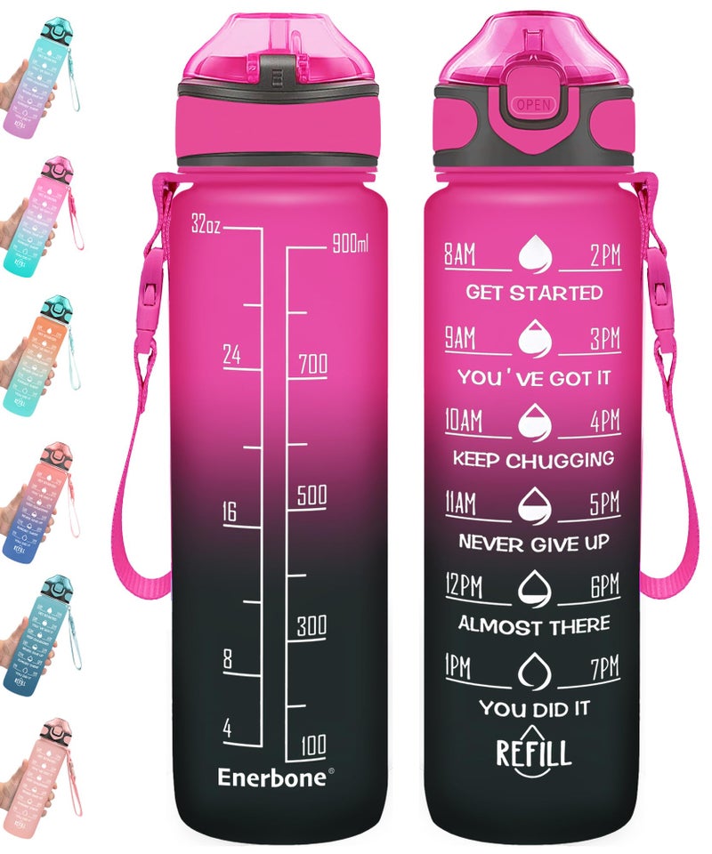 Enerbone 32 oz Water Bottle with Times to Drink and Straw  Motivational Drinking Water Bottles with Carrying Strap  Leakproof BPA & Toxic Free  Ensure You Drink Enough Water for Fitness Gym Outdoor