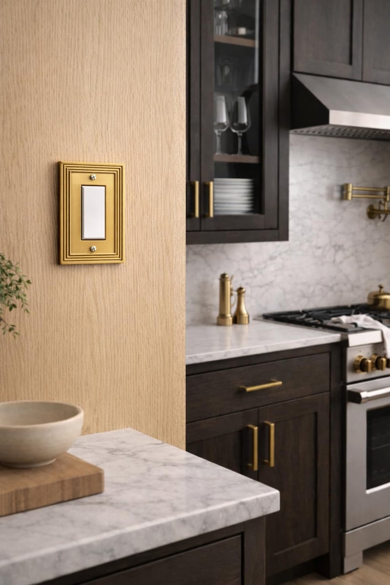 Rio Salto Estate Collection Brushed Brass Gold Decorative Rocker Light Switch Plate and Outlet Cover Wall Plate â€“ 1 Gang 5" x 3.13" Midsize Premium Heavy-Gauge Wall Plates - Image 4