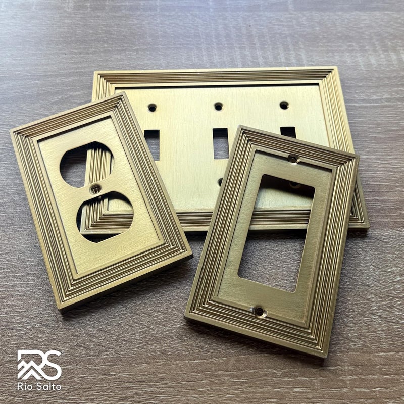 Rio Salto Estate Collection Brushed Brass Gold Decorative Rocker Light Switch Plate and Outlet Cover Wall Plate â€“ 1 Gang 5" x 3.13" Midsize Premium Heavy-Gauge Wall Plates - Image 3
