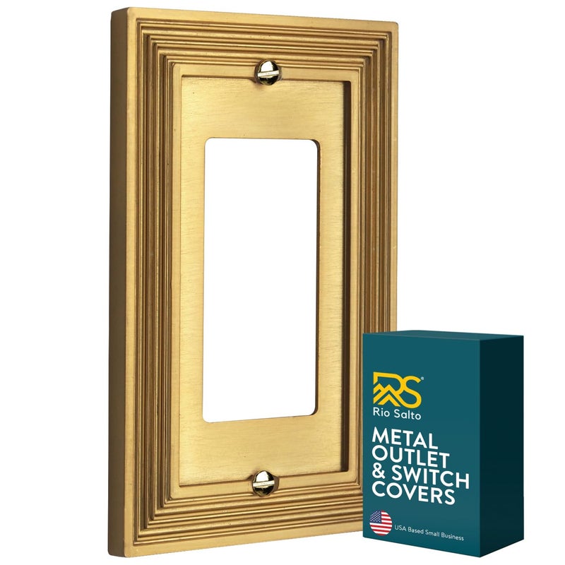 Rio Salto Estate Collection Brushed Brass Gold Decorative Rocker Light Switch Plate and Outlet Cover Wall Plate â€“ 1 Gang 5" x 3.13" Midsize Premium Heavy-Gauge Wall Plates - Image 1