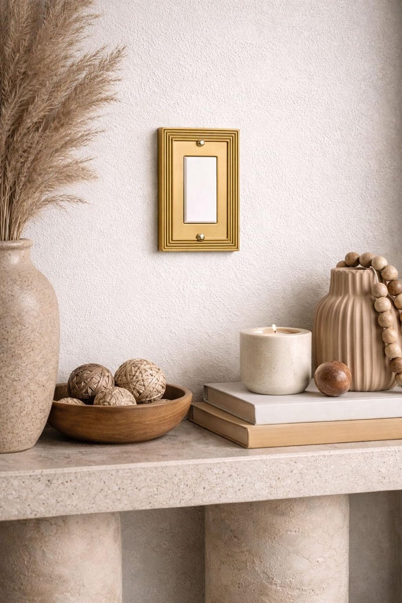 Rio Salto Estate Collection Brushed Brass Gold Decorative Rocker Light Switch Plate and Outlet Cover Wall Plate â€“ 1 Gang 5" x 3.13" Midsize Premium Heavy-Gauge Wall Plates - Image 2