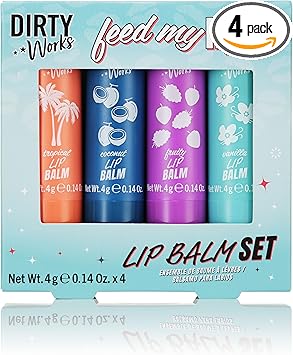 Dirty Works Feed My Lips Lip Balm Set 4 x 4g Lip Salve Tubes Gift Set Various Flavours 4 g Pack of 4 - Image 1