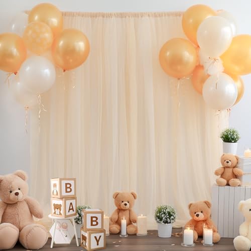 PARTISKY 10x10ft Champagne Tulle Backdrop Curtain for Parites, Sheer Backdrop Curtains for Wedding Baby Shower Birthday Party Photo Shoot Decorations - Image 2