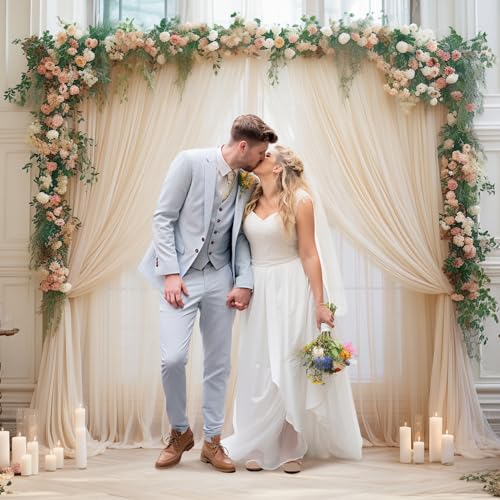 PARTISKY 10x10ft Champagne Tulle Backdrop Curtain for Parites, Sheer Backdrop Curtains for Wedding Baby Shower Birthday Party Photo Shoot Decorations - Image 3