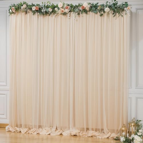 PARTISKY 10x10ft Champagne Tulle Backdrop Curtain for Parites, Sheer Backdrop Curtains for Wedding Baby Shower Birthday Party Photo Shoot Decorations - Image 1
