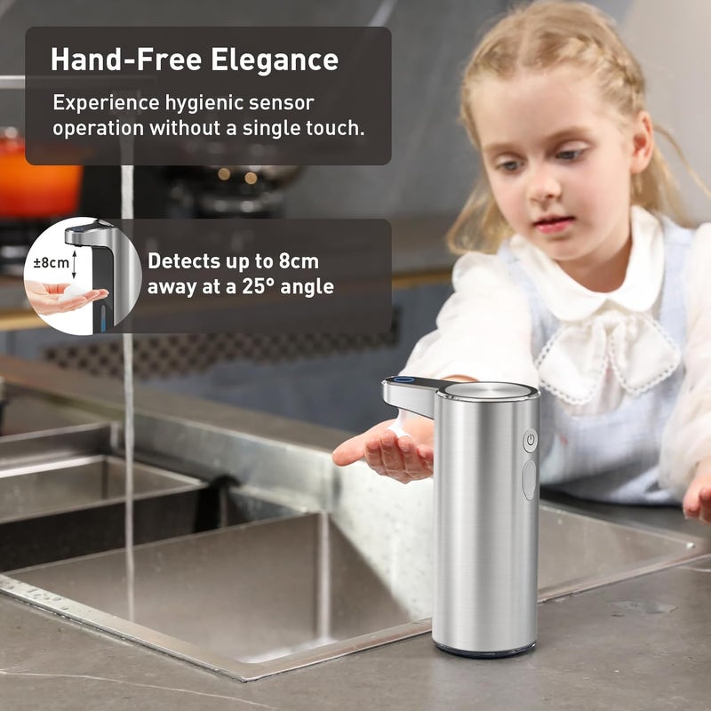 EKO Automatic Foaming Soap Dispenser, Touchless Foam Hand Soap Dispenser for Bathroom and Kitchen, Water-Resistant and Rechargeable, 9 fl oz, Modern Design for Homes and Offices (Stainless) - Image 3