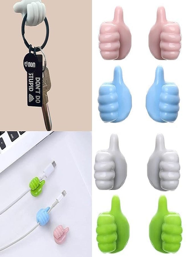 FLIZZOW Self Adhesive Thumb Wall Hooks for Hanging, Cable Clips, No Punching Key Hook Holder, Wall Hangers Silicone Hooks Desk Wire Management, Random Color, Pack of 10 (Big Size), Multicolour - Image 4