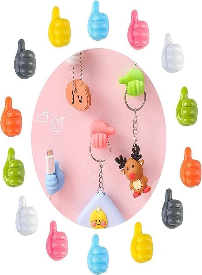 FLIZZOW Self Adhesive Thumb Wall Hooks for Hanging, Cable Clips, No Punching Key Hook Holder, Wall Hangers Silicone Hooks Desk Wire Management, Random Color, Pack of 10 (Big Size), Multicolour - Image 1