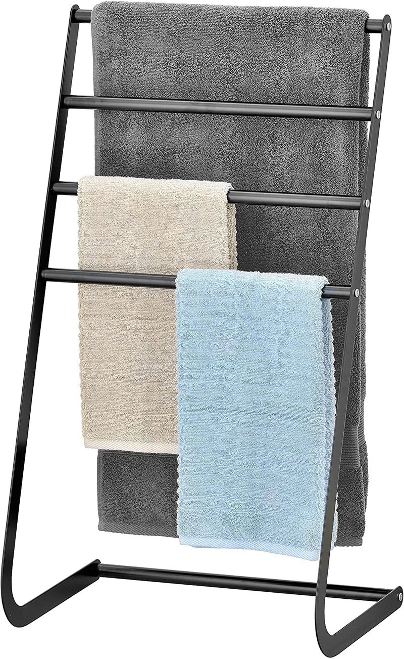 INDIAN DECOR XL60180 Tall Freestanding Metal Towel Rack, 4 Tier Laundry Drying Stand, Clothes Drying Rack Black - Image 1