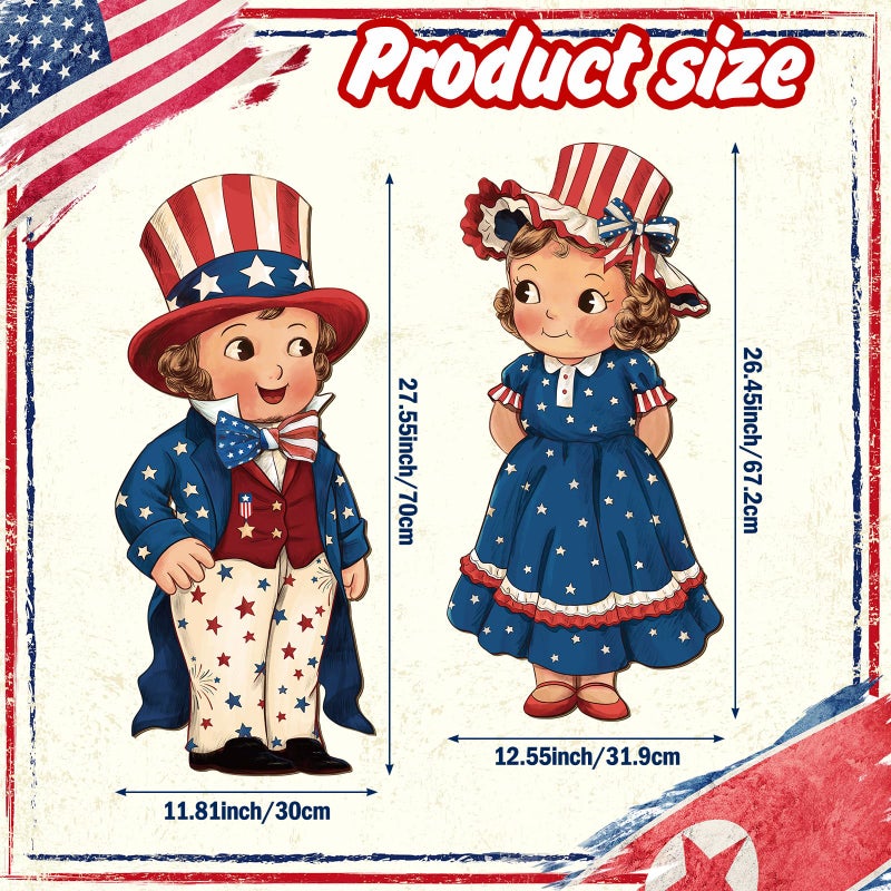 Shellwei 2 Pcs 4th of July Hanging Sign Wooden Patriotic Front Door Decorations Memorial Day Hanging Decorations for Independence Day 250th Anniversary Home Front Porch Wall Indoor Outdoor Door Hanger - Image 2