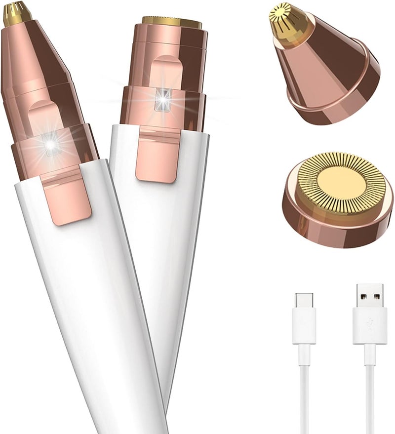 Eyebrow RazorFacial Hair Removal for Women USB Rechargeable 2 in 1 Eyebrow Trimmer and 100 Painless Hair Remover with Light for Nose Lips Face Body