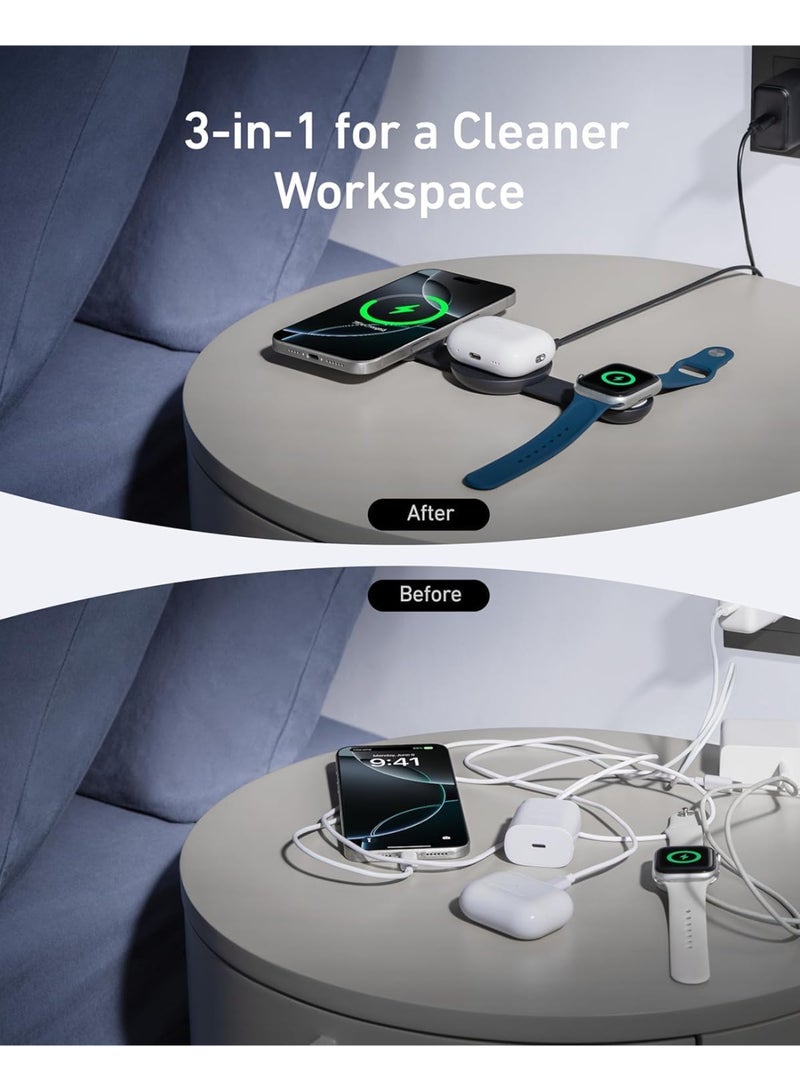 Anker MagSafe Compatible 3-in-1 Wireless Charging Station, Qi2 Certified MagGo 15W Charger, Foldable Travel Charging Pad for iPhone 15/14/13/12, AirPods, Apple Watch - - Image 5