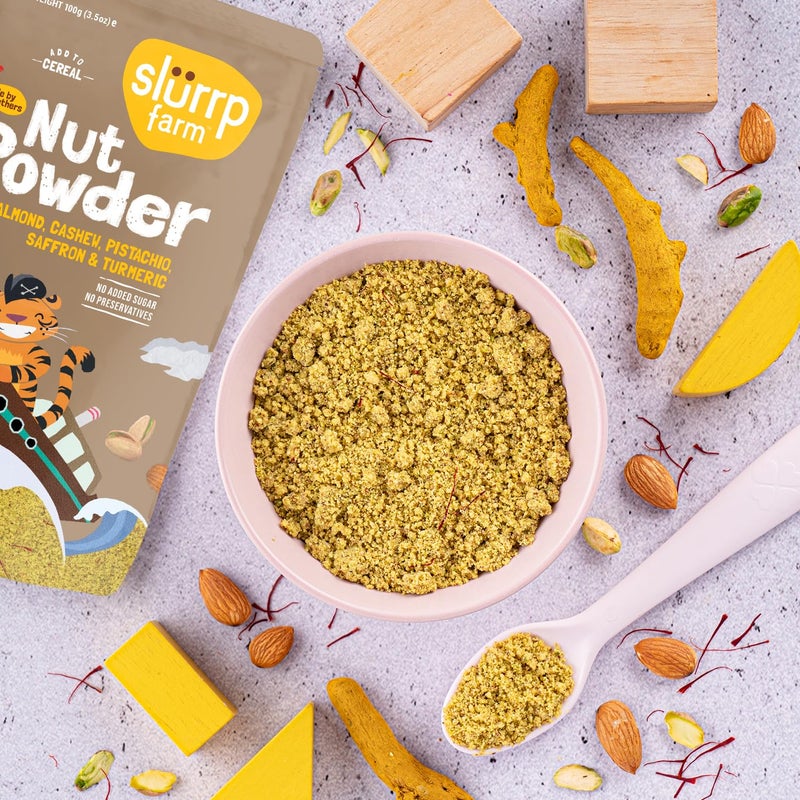 Slurrp Farm Nut Powder for Kids | Almond, Cashew, Pistachio with Saffron & Turmeric | No Added Sugar | Nutrient-Rich Mix for Cereal, Milk or Porridge | 3.52 Oz (100g) - Image 3
