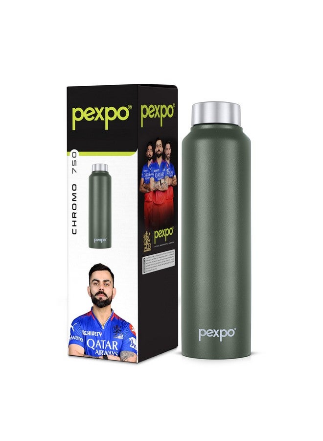 PEXPO Chromo ISI Certified Stainless Steel Sports/Fridge Water Bottle 750ml, Military Green | Eco friendly | BPA Free | Water Bottle for Office, Gym, School, Yoga, Trekking, Men, Women and Kids - Image 1