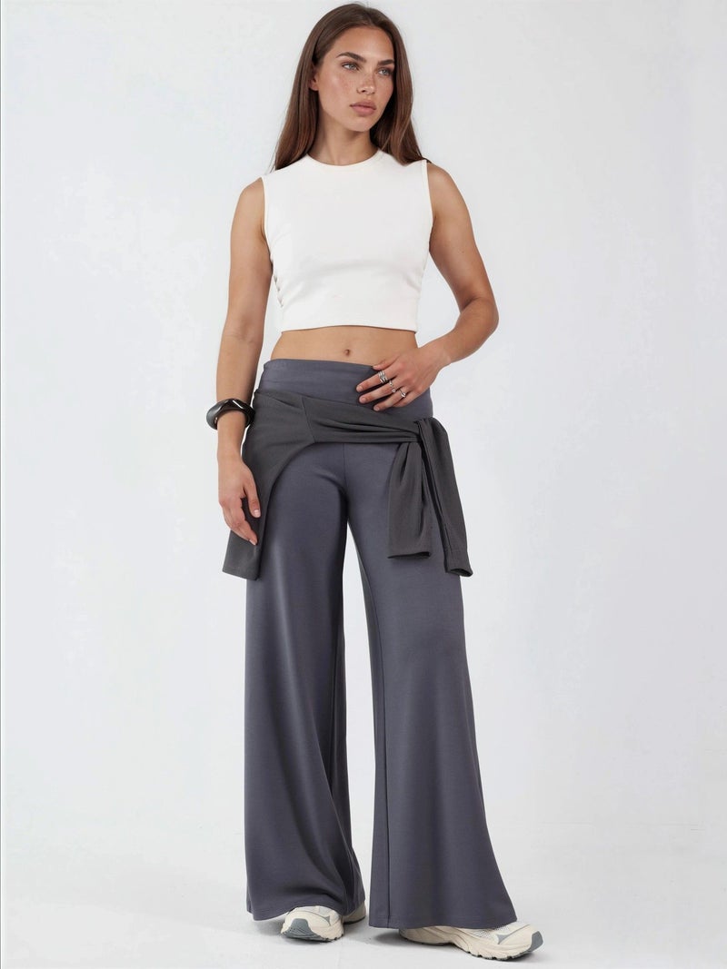 HICCUP Modal Touch Folded Waist Palazzo Pants - Image 5