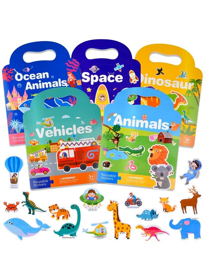 ASTARON 5 Pack Reusable Sticker Books for Toddlers, 3D Stickers Road Trip Activities Car Airplane Activities Travel Toys for Kids, Kids Quiet Time Activities (2-6 Age) - Image 1