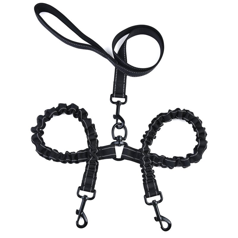 One Tow Two Leash 2 Dog Rope Elastic Cushion Dog Leash Dog Walking Leash Dog Belt Double Lead - Image 1