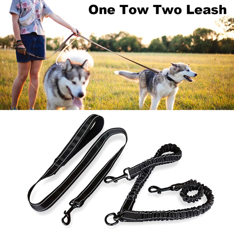 One Tow Two Leash 2 Dog Rope Elastic Cushion Dog Leash Dog Walking Leash Dog Belt Double Lead - Image 3