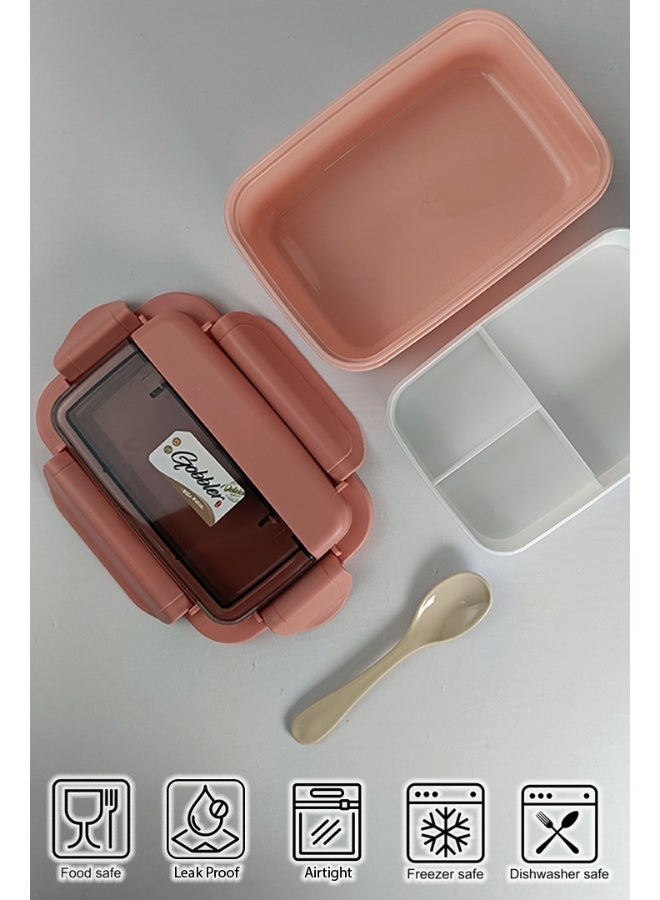 توشيونيكس صندوق غداء سعة 1.1 لتر - طبقتان - مقاوم للتسرب، خالٍ من مادة BPA، 3 أقسام، مع ملعقة متضمنة - للأطفال والكبار - مثالي للمدرسة والمكتب والسفر والمنزل - 20×12×6 سم - Image 2