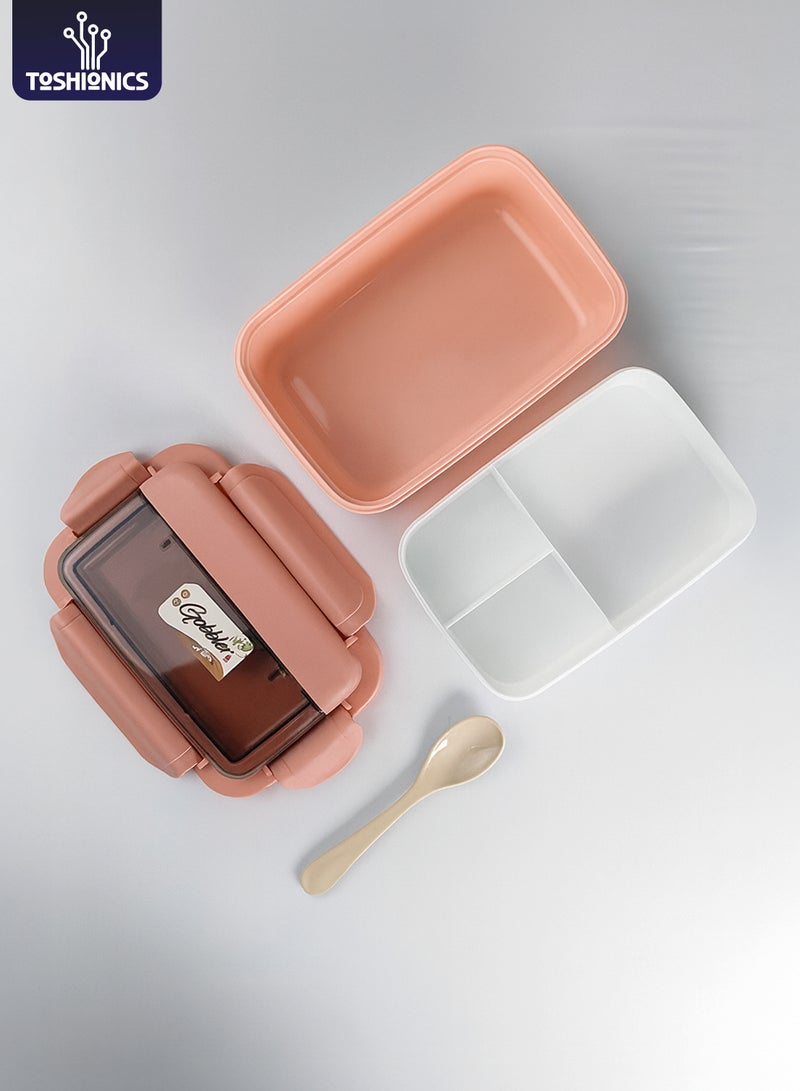 توشيونيكس صندوق غداء سعة 1.1 لتر - طبقتان - مقاوم للتسرب، خالٍ من مادة BPA، 3 أقسام، مع ملعقة متضمنة - للأطفال والكبار - مثالي للمدرسة والمكتب والسفر والمنزل - 20×12×6 سم - Image 1