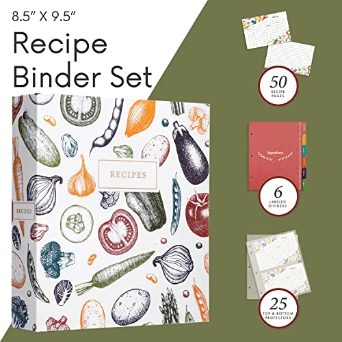 Jot  Mark Jot & Mark 8.5" x 9.5" 3 Ring Recipe Binder with 50 Matching 4x6 inch Recipe Cards, 25 Top & Bottom Binder Sleeve Sheet Protector, 5 Full-Page Undivided Sleeves, 6 Sturdy Divider Tabs, Autumn Harvest - Image 3
