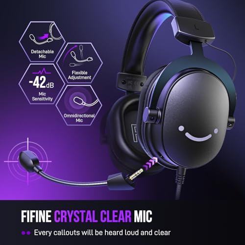 FIFINE Gaming Headset for PC, USB Streaming Headset with 3.5mm Headphones Jack, Detachable Microphone, 7.1 Surround Sound for PS4 PS5, Over-Ear Black Headphone-H9 - Image 3